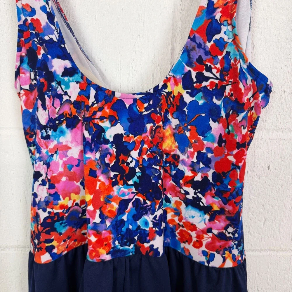 Suddenly Slim By Catalina Swim Dress Plus Size 2X Floral Ruched Resort Beach